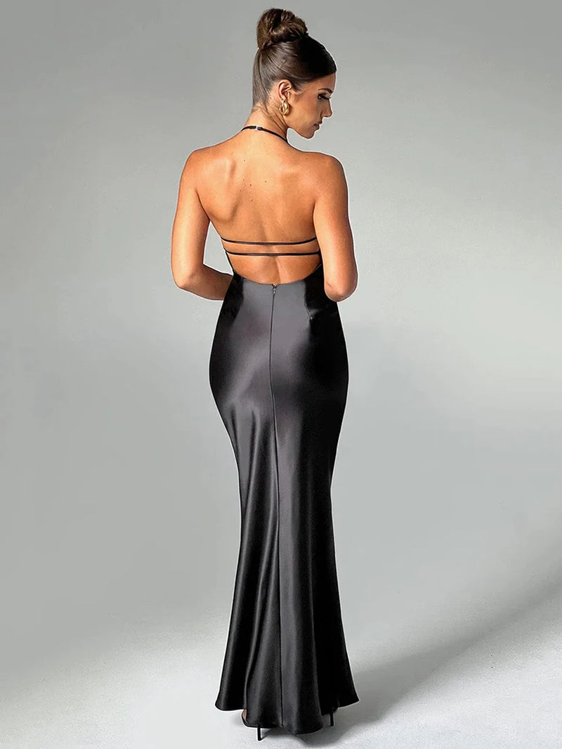 Elegant Backless Sexy Maxi Dress for Women Summer New Spaghetti Strap Sleeveless Bodycon Club Party Long Dress Clubwear