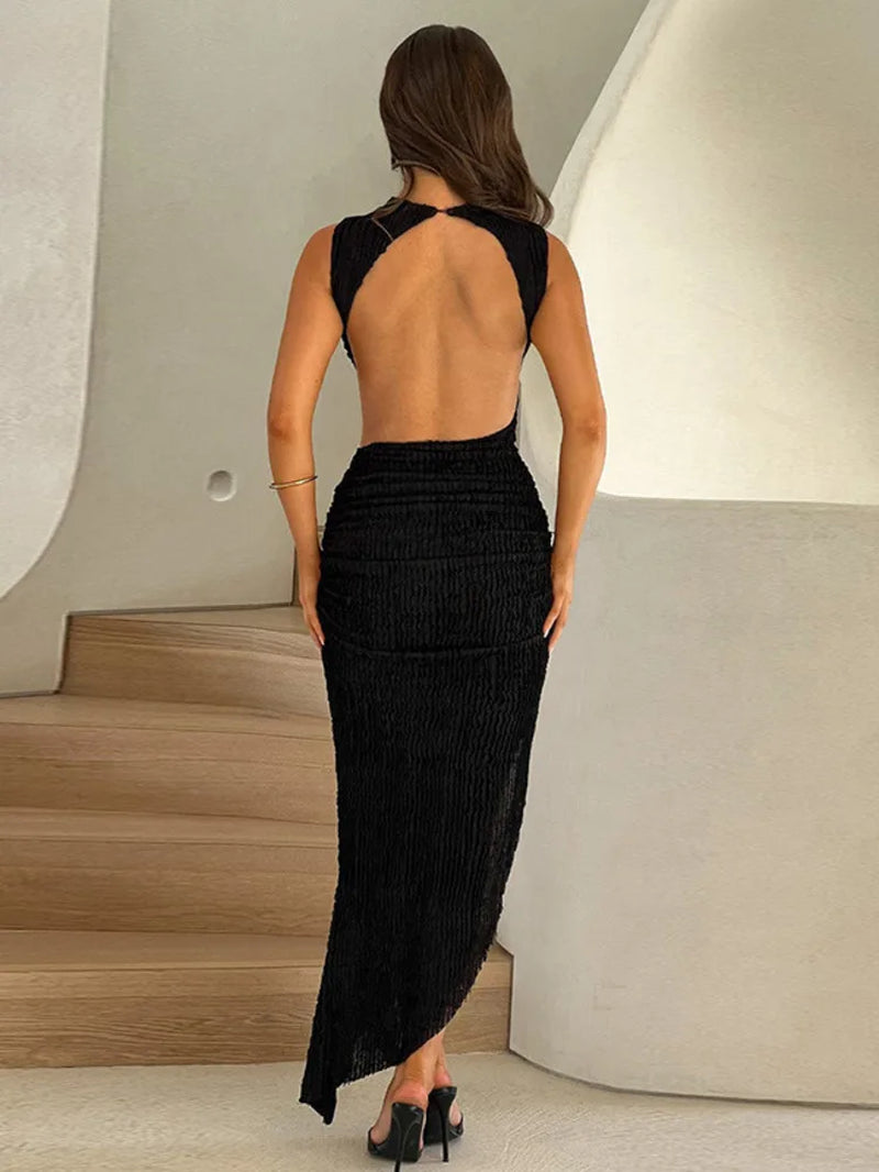 Hollow Out Backless Sexy Maxi Dress for Women Fashion Sleeveless Bodycon Tank Dresses Femme Thigh High Split Long Dress